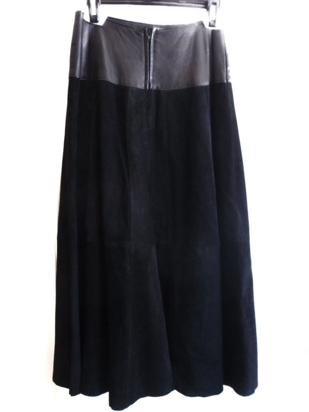 90s Danier Full Length Black Suede and Leather Skirt 100 Inch Swing Sz 10 - Picture 2 of 10